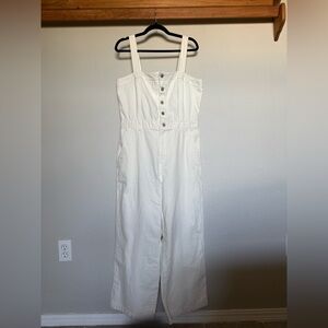 White Denim Button-Front Jumpsuit